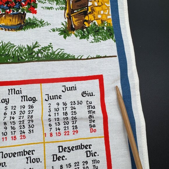 Vintage 1986 Kitchen Calendar Tea Towel Chalet Design German Wall Decor - Picture 5 of 8